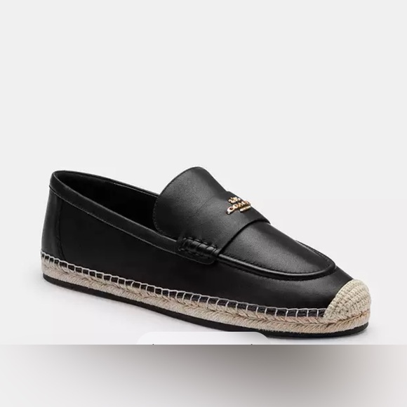 Coach Black Leather Loafer Espadrille - Picture 1 of 8